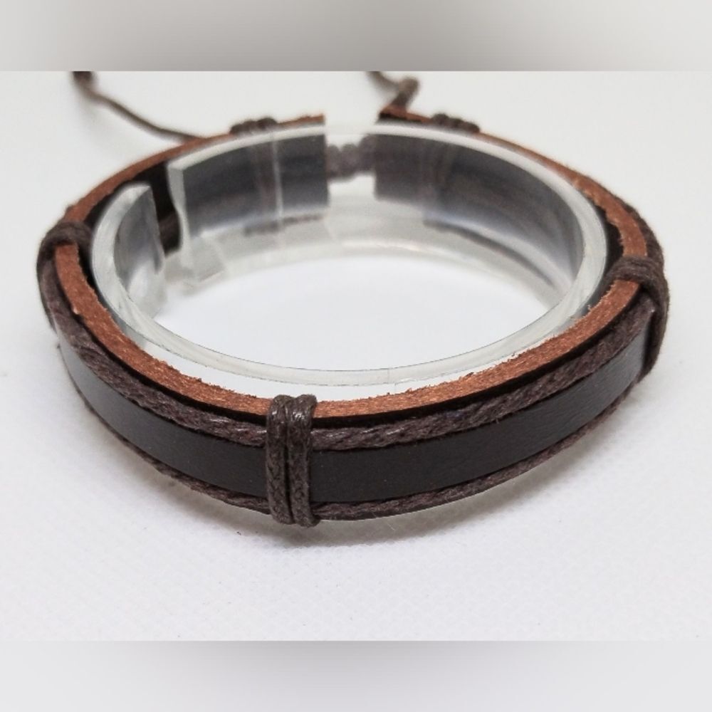 Men's leather bracelet layered brown new e83